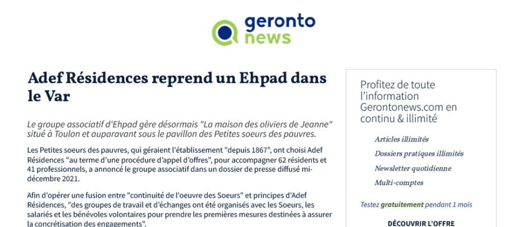 Résidences pour personnes âgées à Chaumont (52) et Toulon (83).