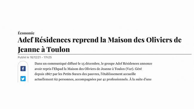 Maison de retraite médicalisée pour personnes âgées à Toulon dans le 83.